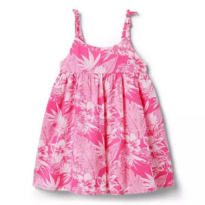 Janie and Jack TROPICAL PALM SUNDRESS straps cotton white pink knee length SZ 12